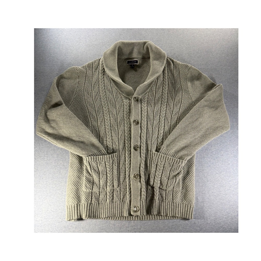 Club Room Mens XL Shawl Collar Cable Knit Cardigan Sweater light gray